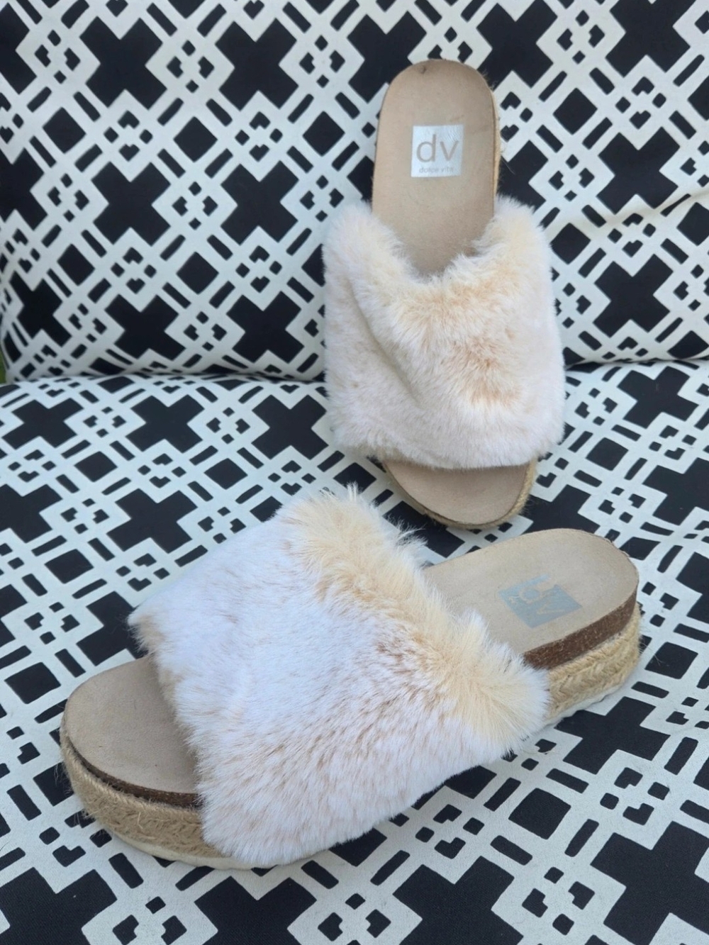 DV by Dolce Vita Cream Faux Fur Slide Mules